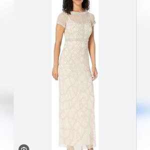 Aidan Mattox Cream Nude Beaded Illusion Gown